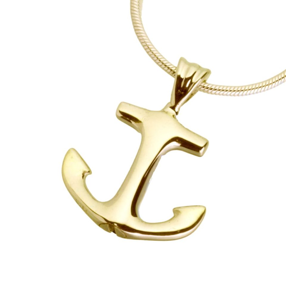 Gold anchor pendant for someone connected to the water, boating, or strength.