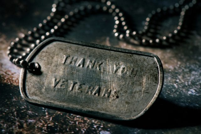 Thank you veterans dog tags representing veteran cremation discounts and remembrance