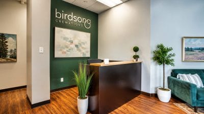 Reception area at Birdsong Cremations, a licensed Texas funeral home serving Houston families