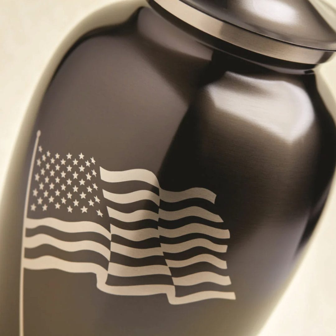 Classic Flag Full Size Cremation Urn Closeup (1)