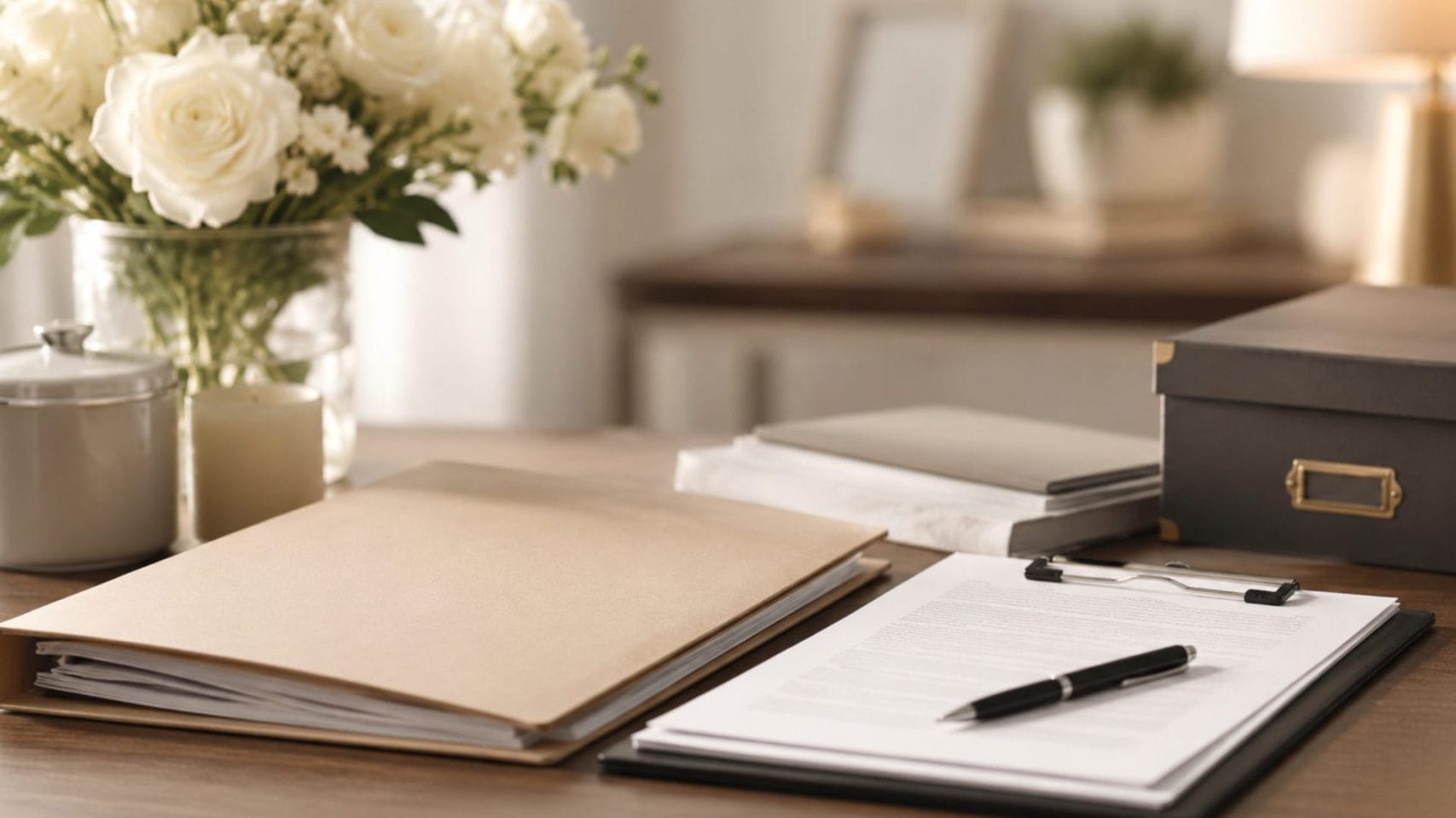 Organized case file, clipboard, and paperwork used during the cremation identification process