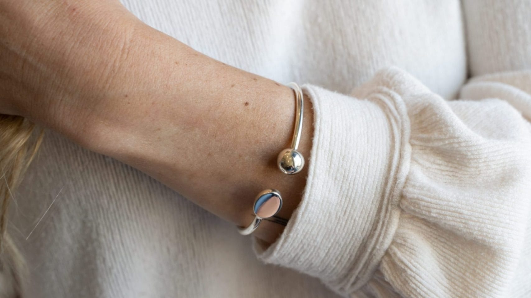 Cremation jewelry bracelet worn as a personal keepsake after cremation.