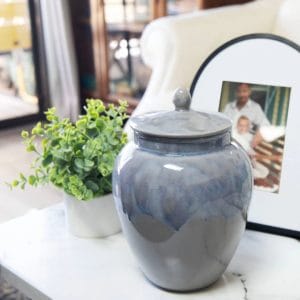 Edgewood Raincloud with Clear Cascade Ceramic Urn in Home