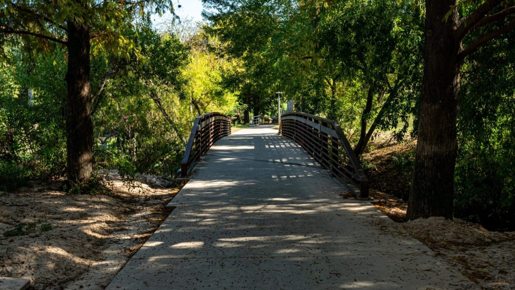 Walking bridge at Eleanor Tinsley Park in Houston, Texas.