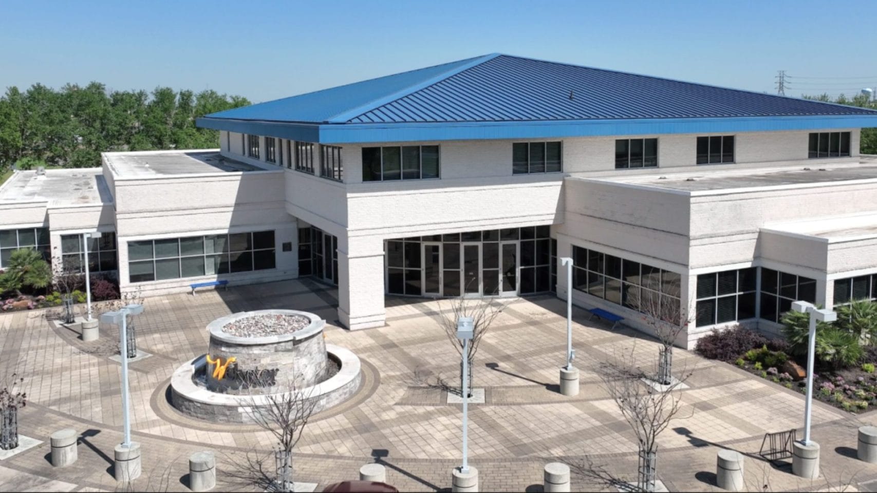 Civic building and courtyard in Webster, Texas.