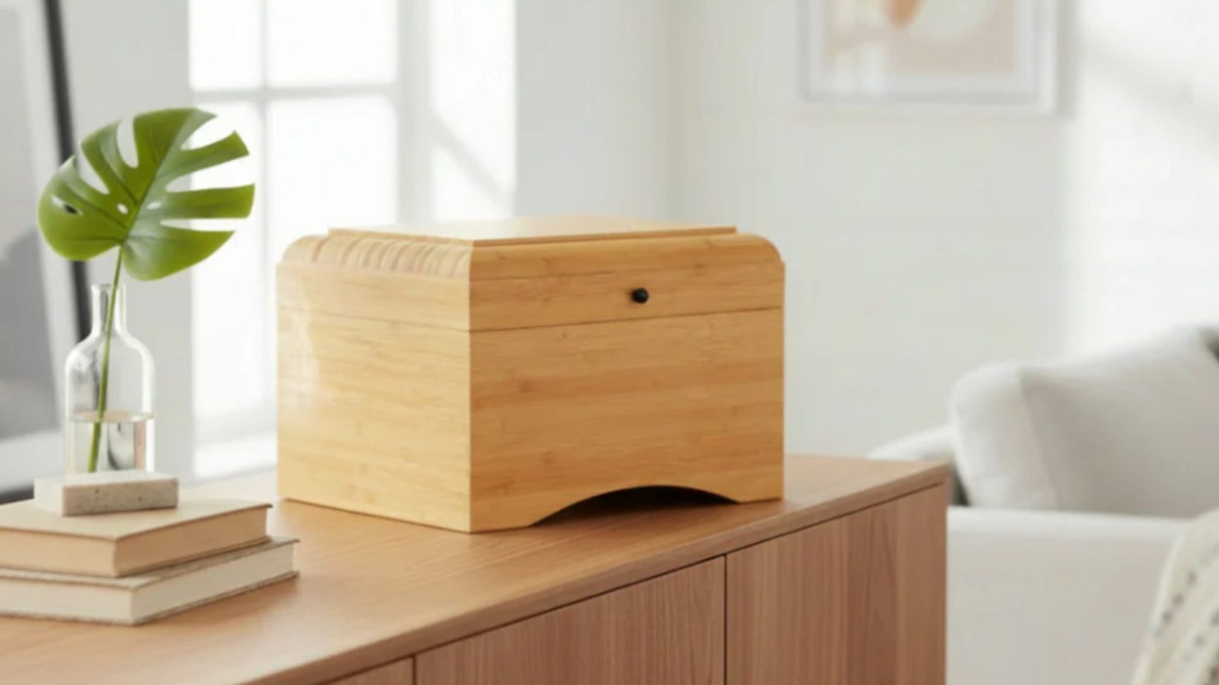 Simple wooden urn representing direct cremation after a nursing home death in Houston