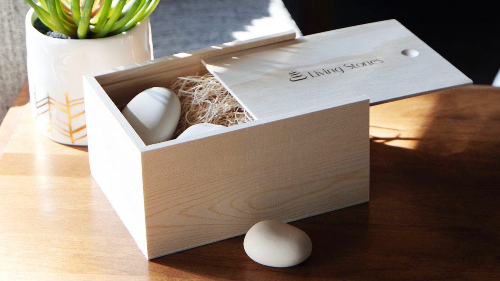 Living Stones keepsake box with memorial stones as a cremation keepsake option.