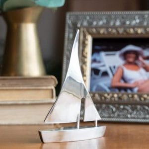 Sailboat Keepsake Urn in Polished Pewter in Home