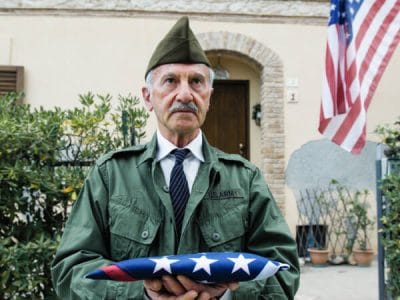 A veteran pays his respect